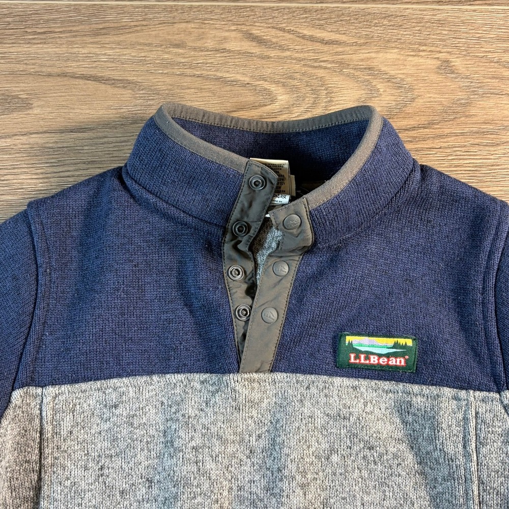 L.L. Bean Boys Colorblock Fleece Sweater Navy Gray Snap Closure 6X/7 Outdoor